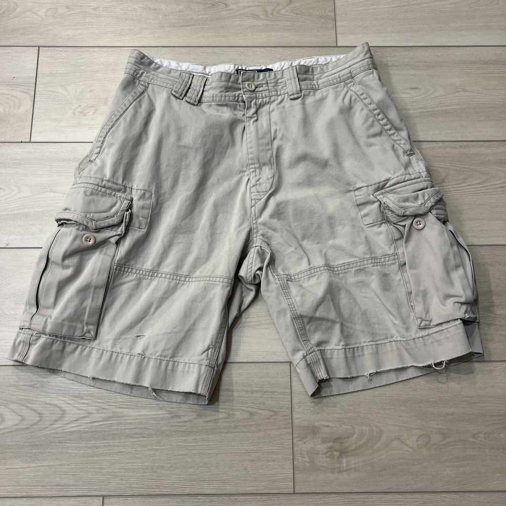 Polo Ralph Lauren Men Classic Cargo Shorts Beige Utility Distressed Size 34, 10"